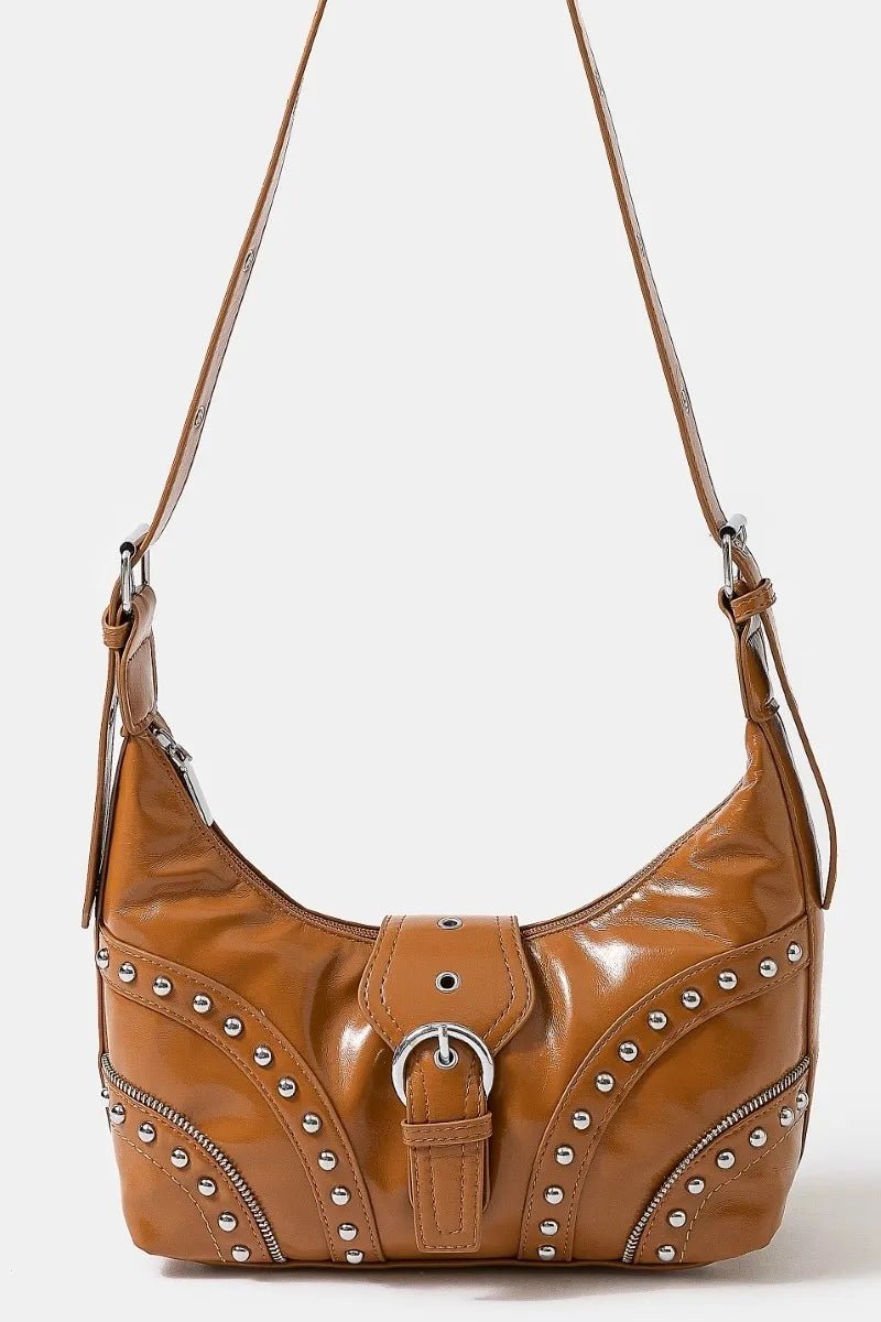 Fame Faux Leather Studded Trim Shoulder Bag - Cowgirltops.com