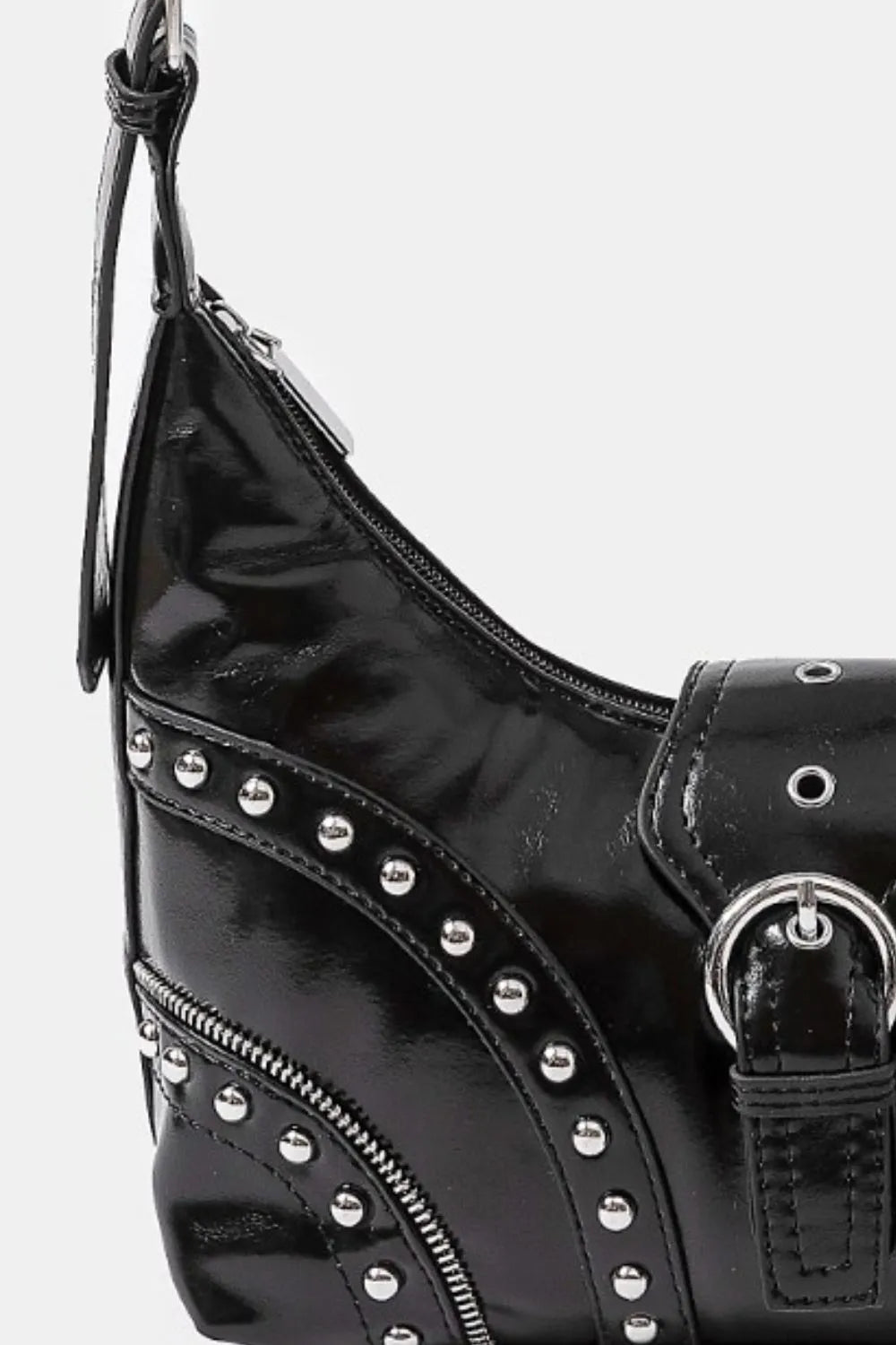 Fame Faux Leather Studded Trim Shoulder Bag - Cowgirltops.com