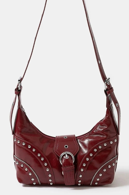 Fame Faux Leather Studded Trim Shoulder Bag - Cowgirltops.com