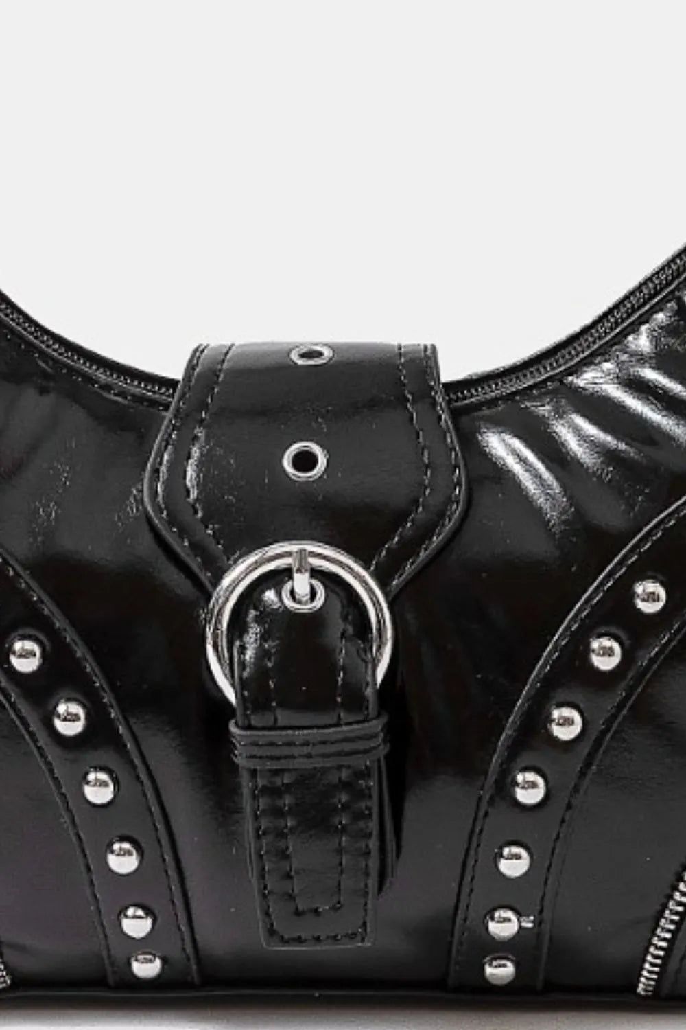 Fame Faux Leather Studded Trim Shoulder Bag - Cowgirltops.com