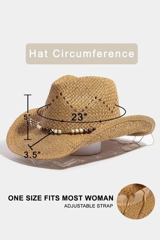 Fame Mixed Beaded Strap Western Fedora Straw Hat - Cowgirltops.com