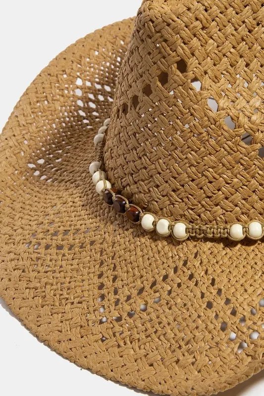 Fame Mixed Beaded Strap Western Fedora Straw Hat - Cowgirltops.com