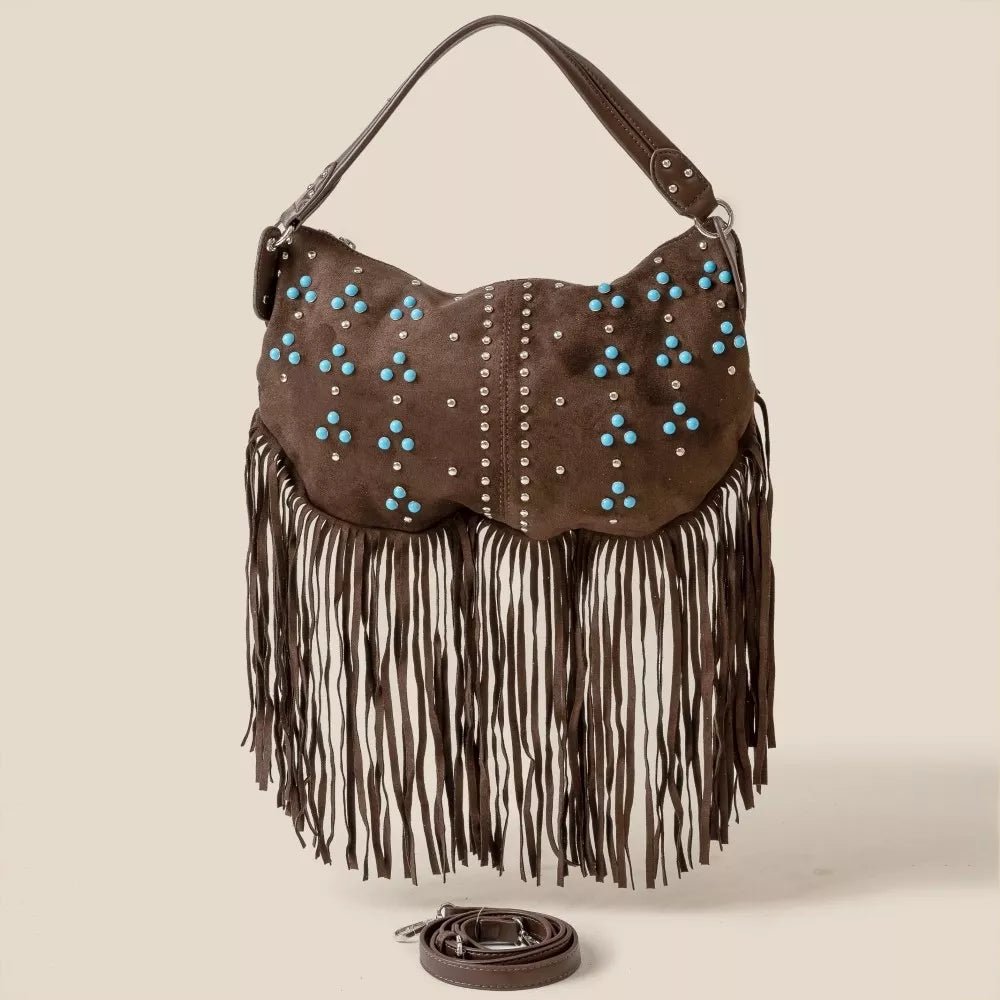 Fame Studded Pattern Multi Fringe Hobo Shoulder Bag - Cowgirltops.com