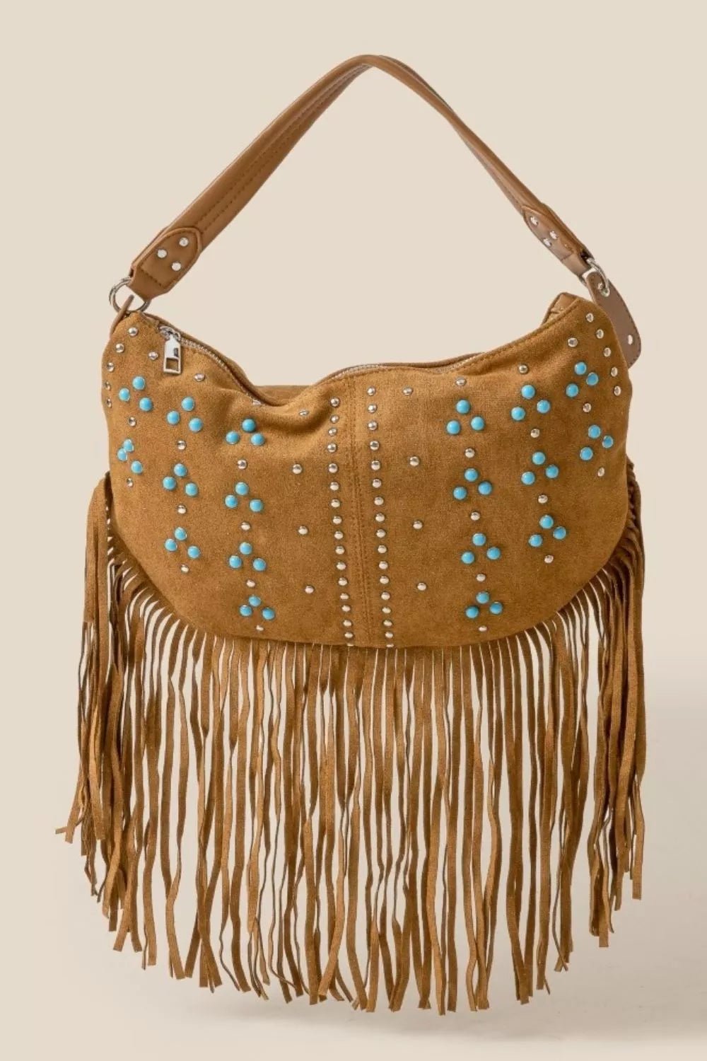 Fame Studded Pattern Multi Fringe Hobo Shoulder Bag - Cowgirltops.com