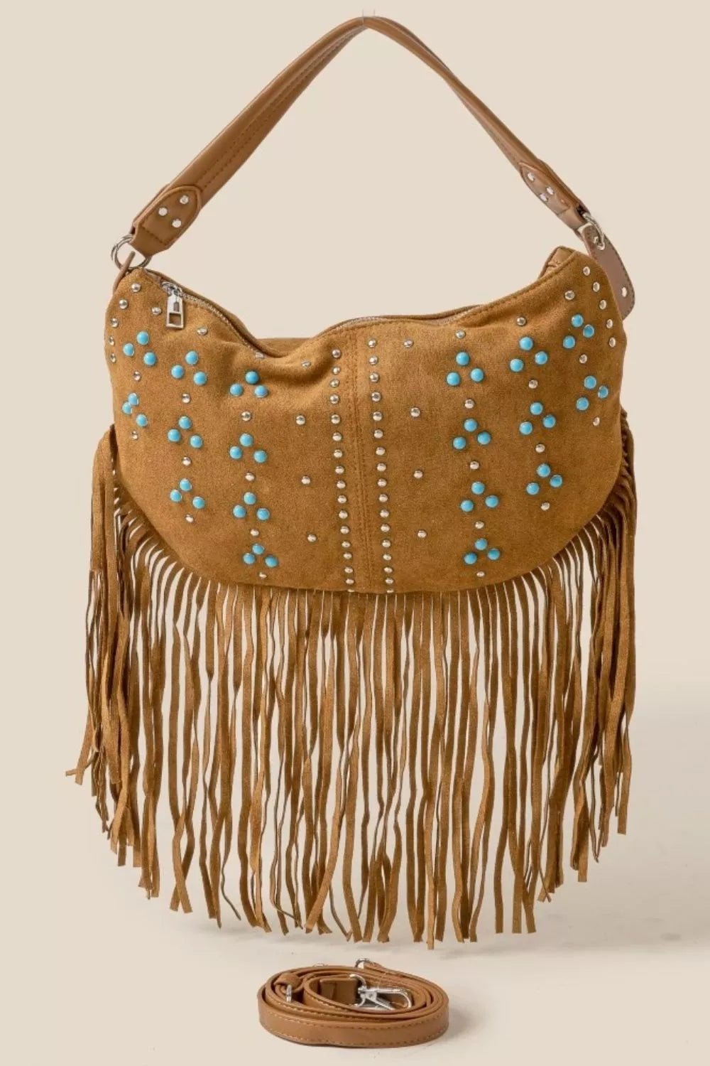 Fame Studded Pattern Multi Fringe Hobo Shoulder Bag - Cowgirltops.com