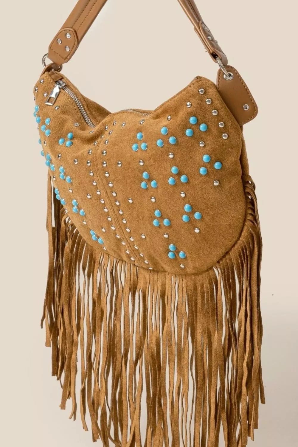 Fame Studded Pattern Multi Fringe Hobo Shoulder Bag - Cowgirltops.com