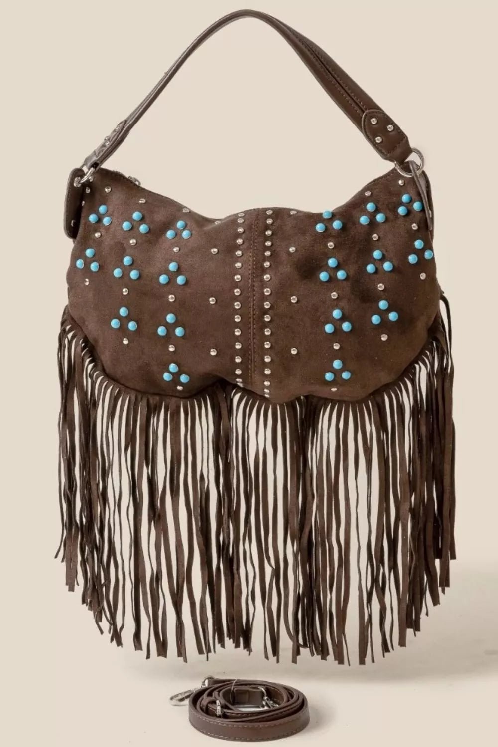 Fame Studded Pattern Multi Fringe Hobo Shoulder Bag - Cowgirltops.com