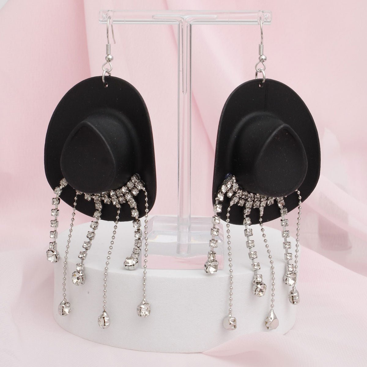 Fish Hook Black Cowgirl Hat Fringe Earrings - Cowgirltops.com