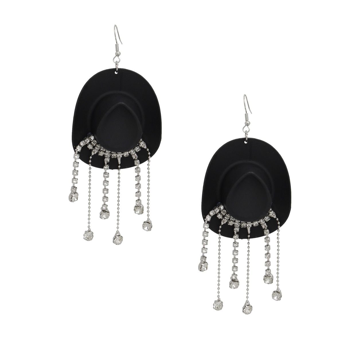 Fish Hook Black Cowgirl Hat Fringe Earrings - Cowgirltops.com
