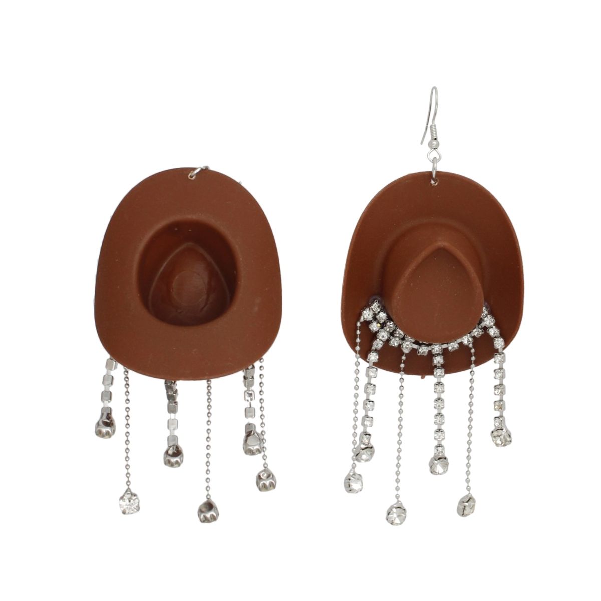 Fish Hook Brown Cowgirl Hat Fringe Earrings - Cowgirltops.com