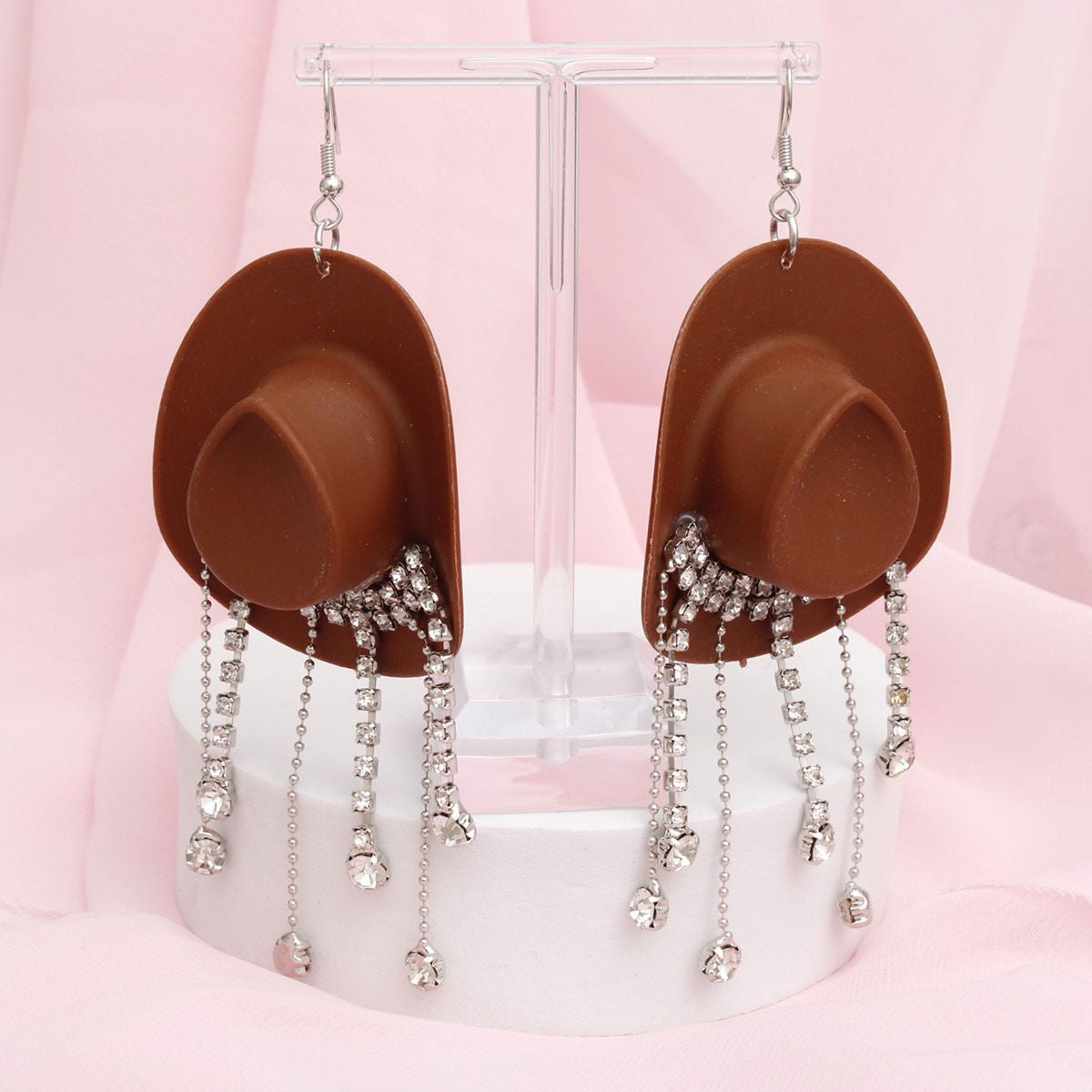 Fish Hook Brown Cowgirl Hat Fringe Earrings - Cowgirltops.com