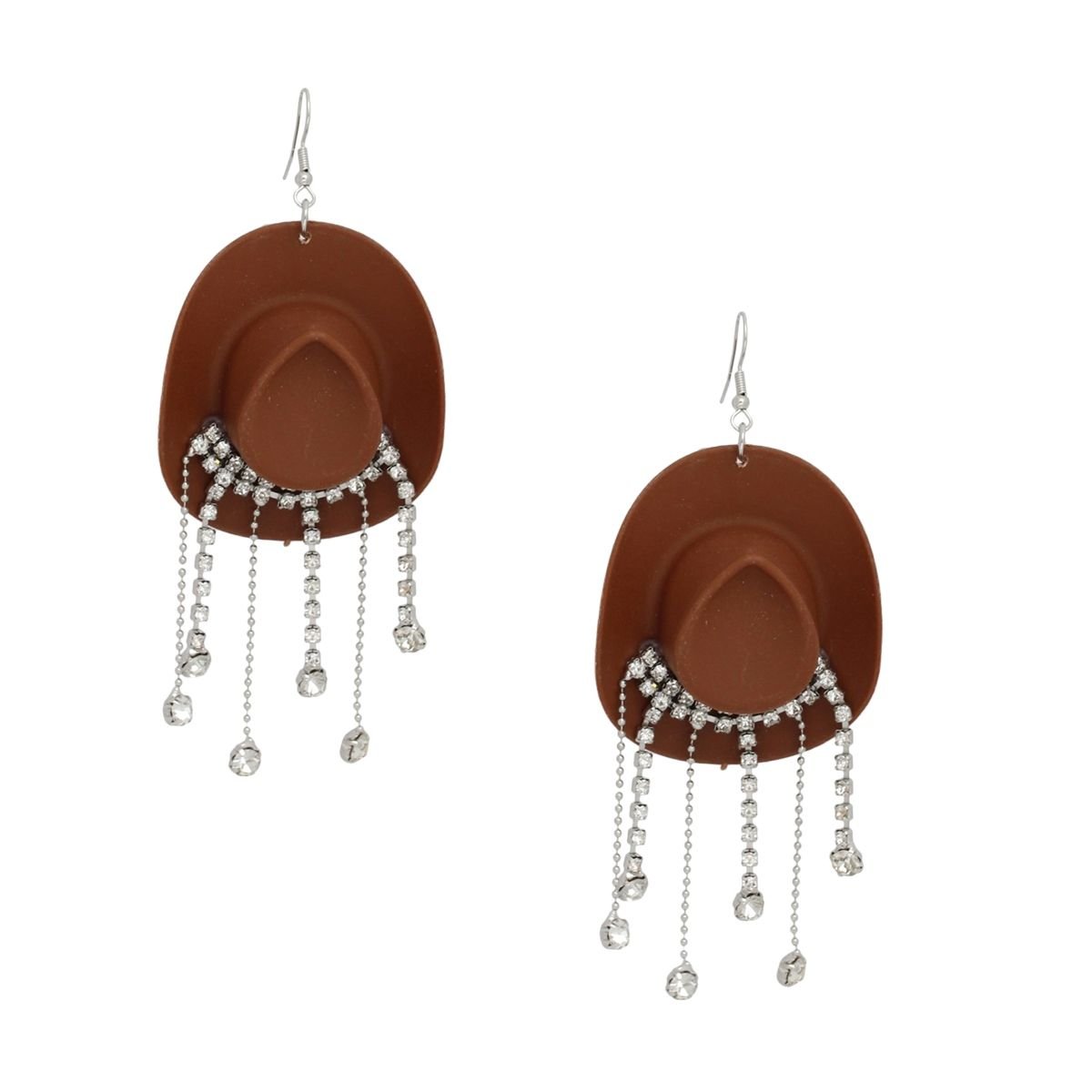 Fish Hook Brown Cowgirl Hat Fringe Earrings - Cowgirltops.com