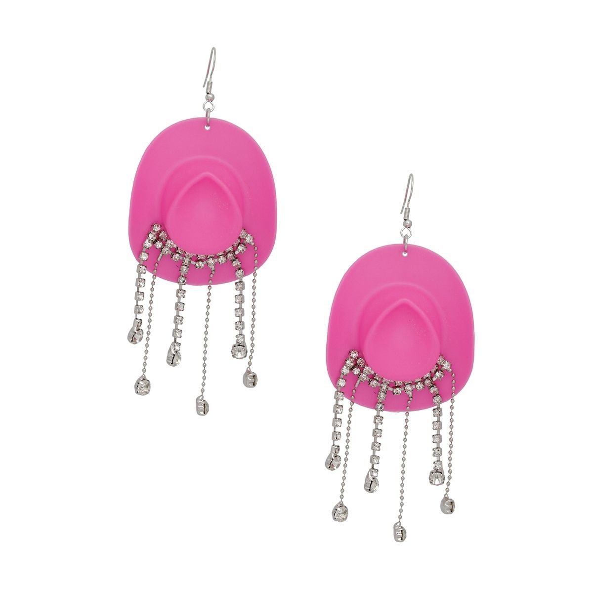 Fish Hook Fuchsia Cowgirl Hat Fringe Earrings - Cowgirltops.com