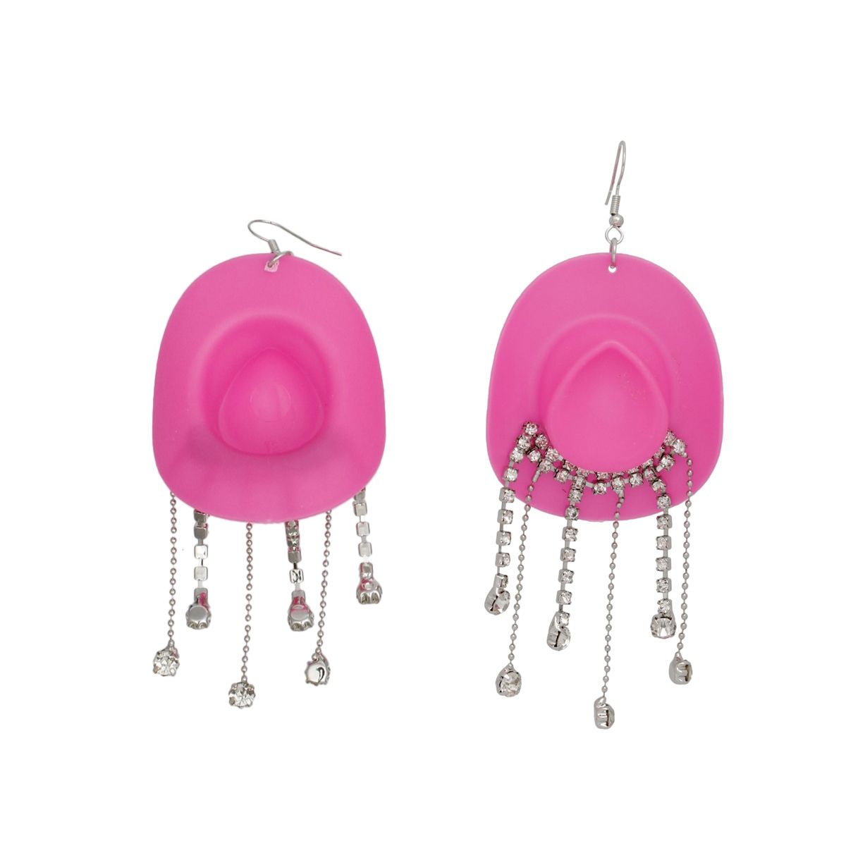 Fish Hook Fuchsia Cowgirl Hat Fringe Earrings - Cowgirltops.com