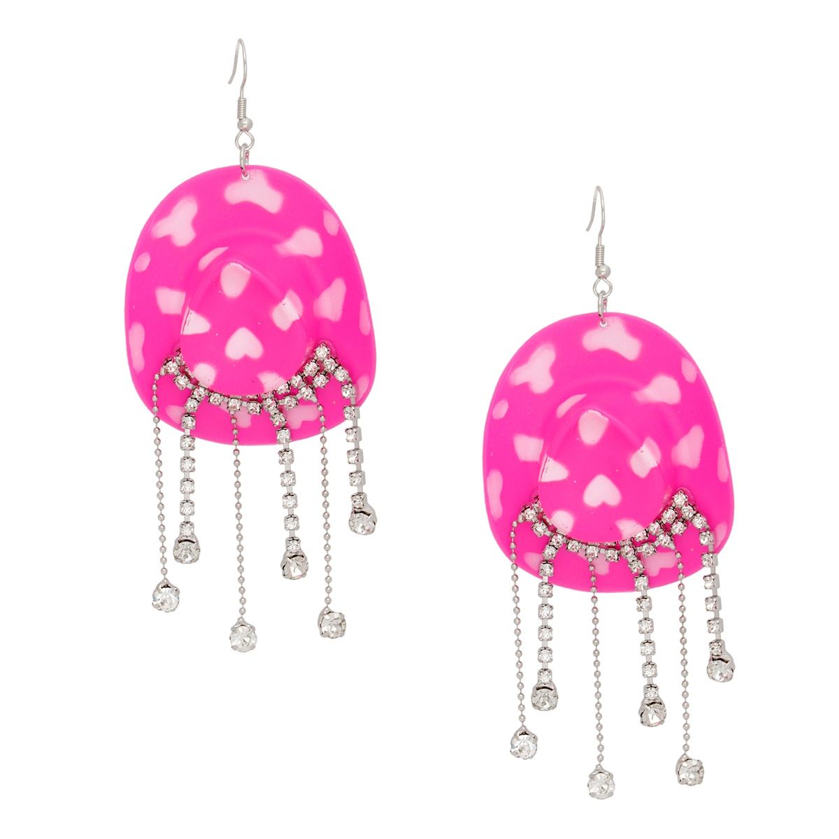 Fish Hook Fuchsia White Cowgirl Hat Fringe Earring - Cowgirltops.com