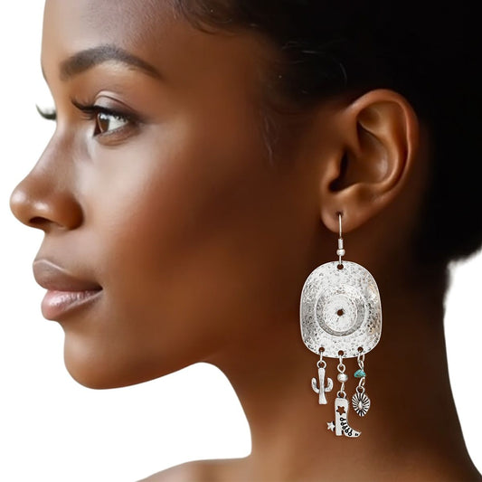 Fish Hook Silver Cowgirl Hat Western Earrings - Cowgirltops.com