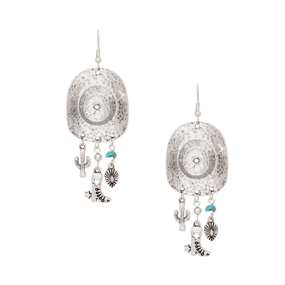 Fish Hook Silver Cowgirl Hat Western Earrings - Cowgirltops.com