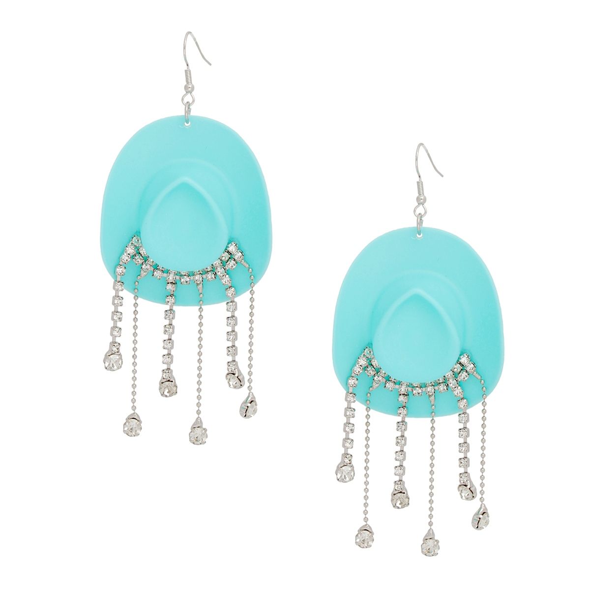 Fish Hook Turquoise Cowgirl Hat Fringe Earrings - Cowgirltops.com