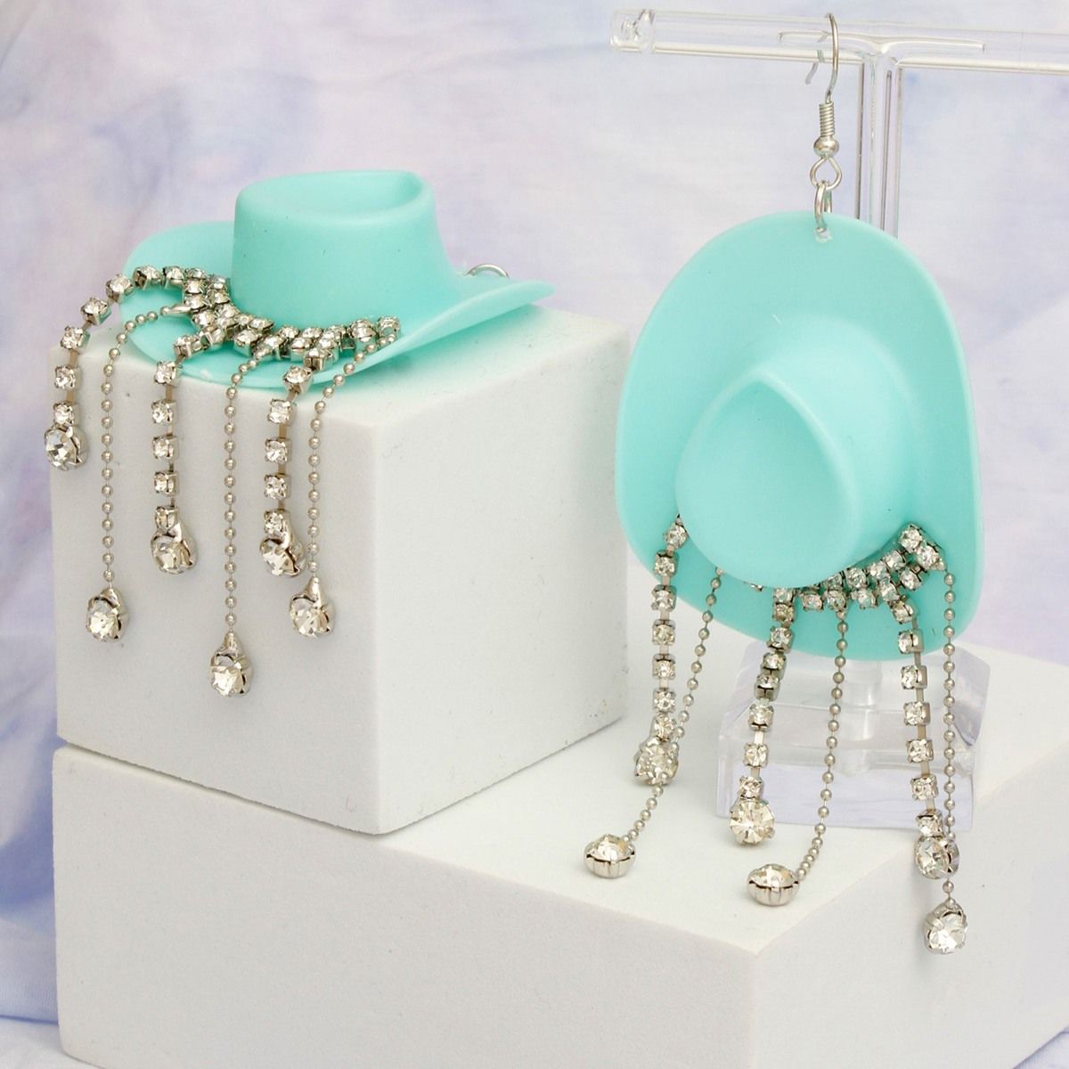 Fish Hook Turquoise Cowgirl Hat Fringe Earrings - Cowgirltops.com