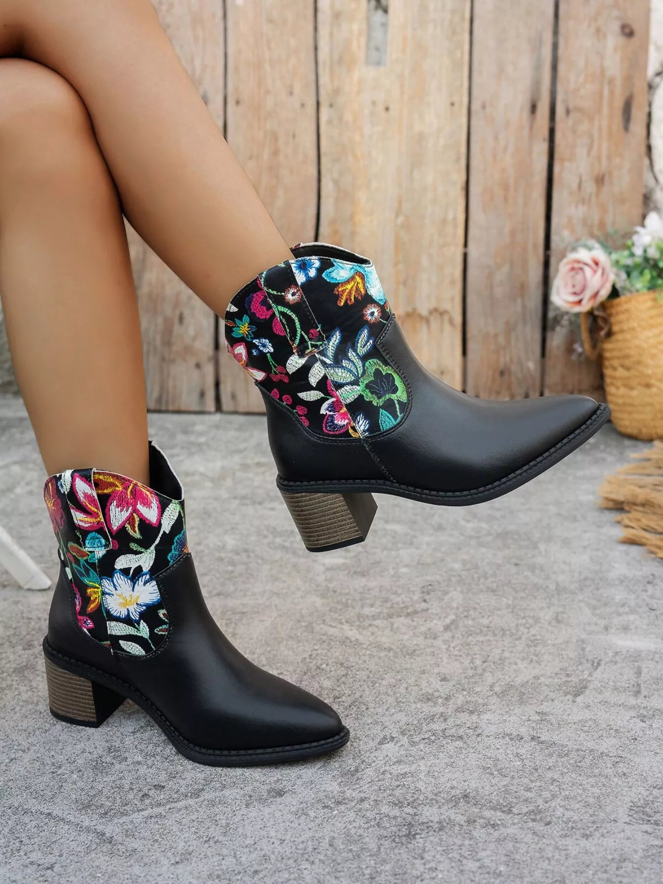 Floral Embroidered Western Ankle Boots - Cowgirltops.com