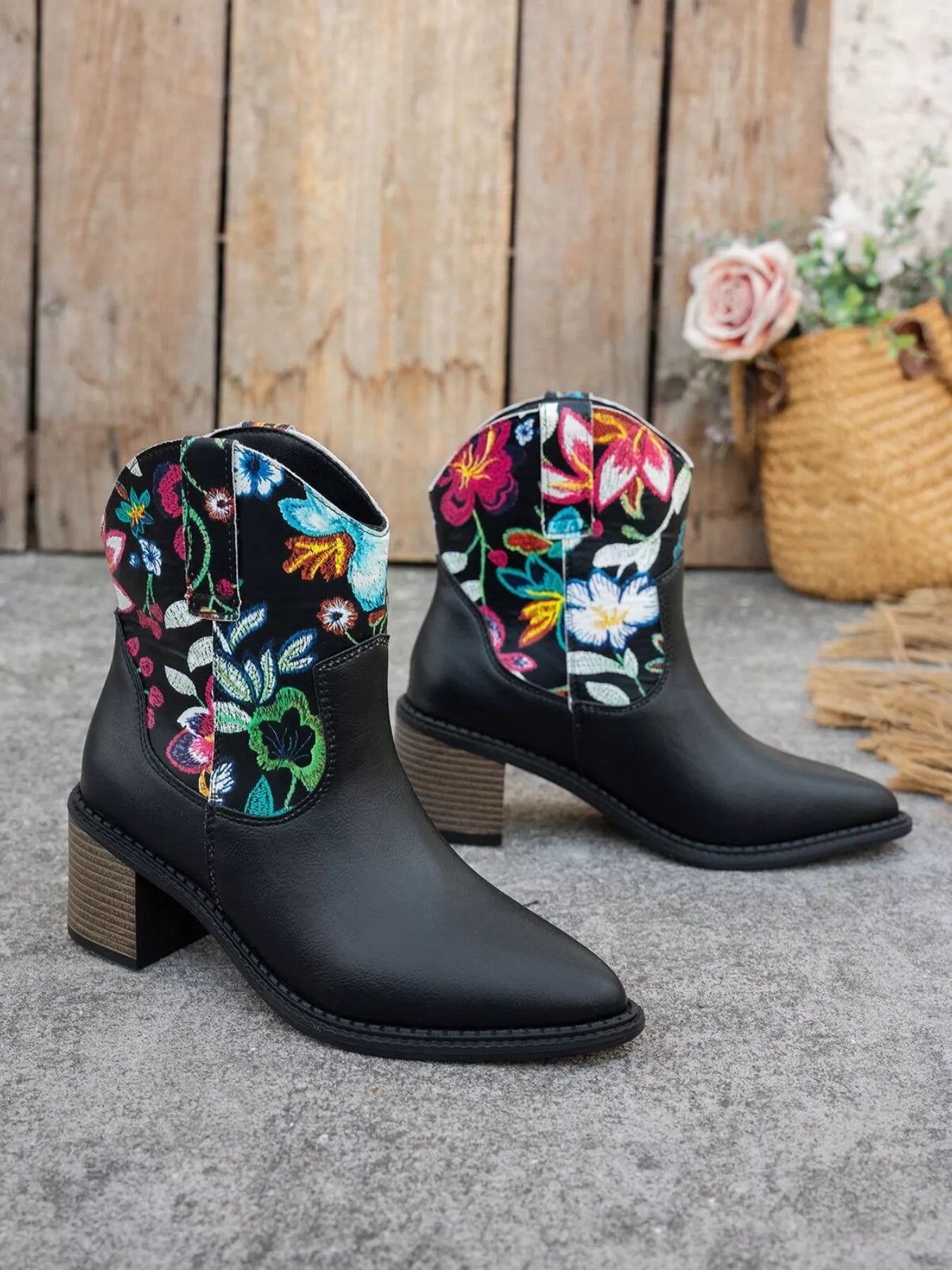 Floral Embroidered Western Ankle Boots - Cowgirltops.com