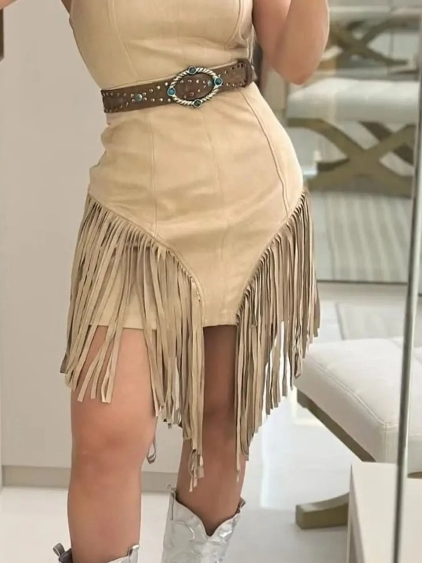 Fringe Square Neck Bodycon Mini Dress - Cowgirltops.com