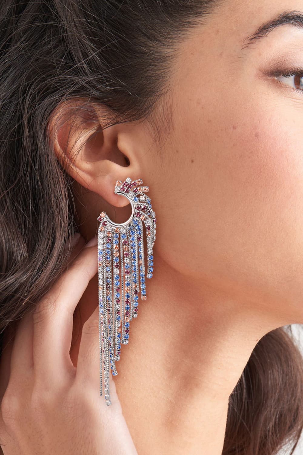 Fringed Rhinestone Zinc Alloy Dangle Earrings - Cowgirltops.com