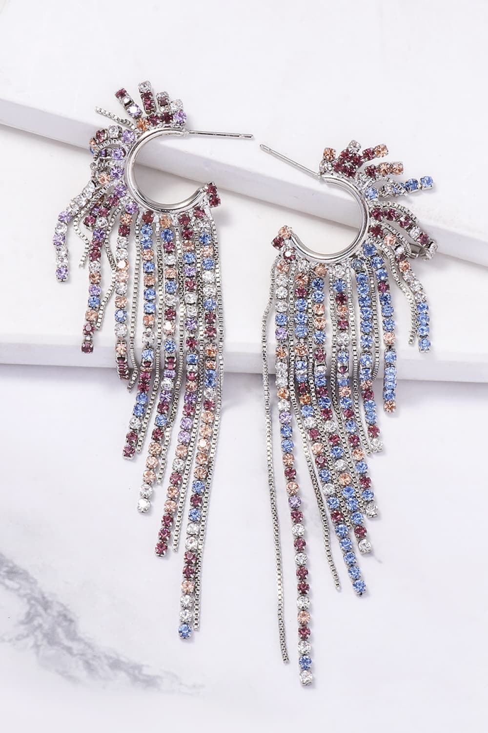 Fringed Rhinestone Zinc Alloy Dangle Earrings - Cowgirltops.com