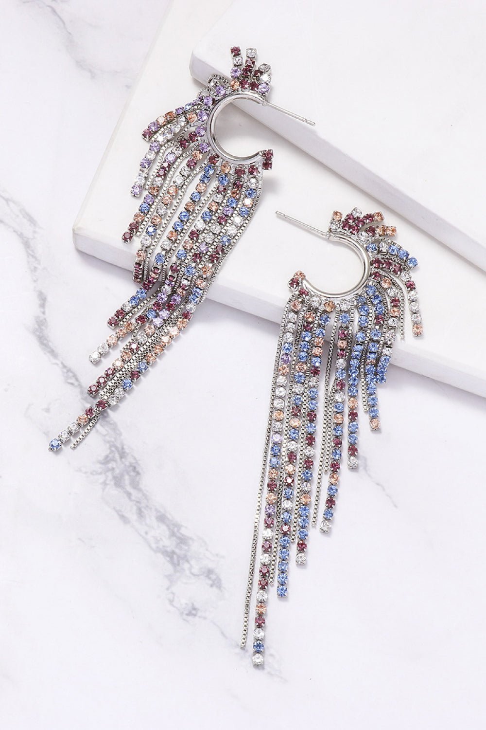Fringed Rhinestone Zinc Alloy Dangle Earrings - Cowgirltops.com