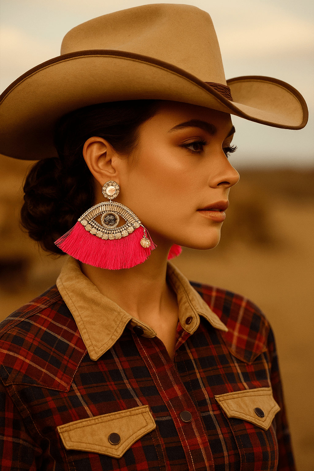 Fuchsia Tassel Rhinestone Eye Earrings - Cowgirltops.com