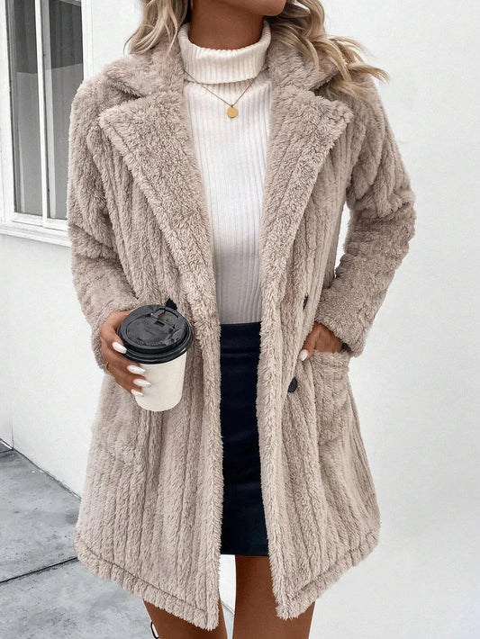 Fuzzy Button Up Long Sleeve Coat with Pockets - Cowgirltops.com