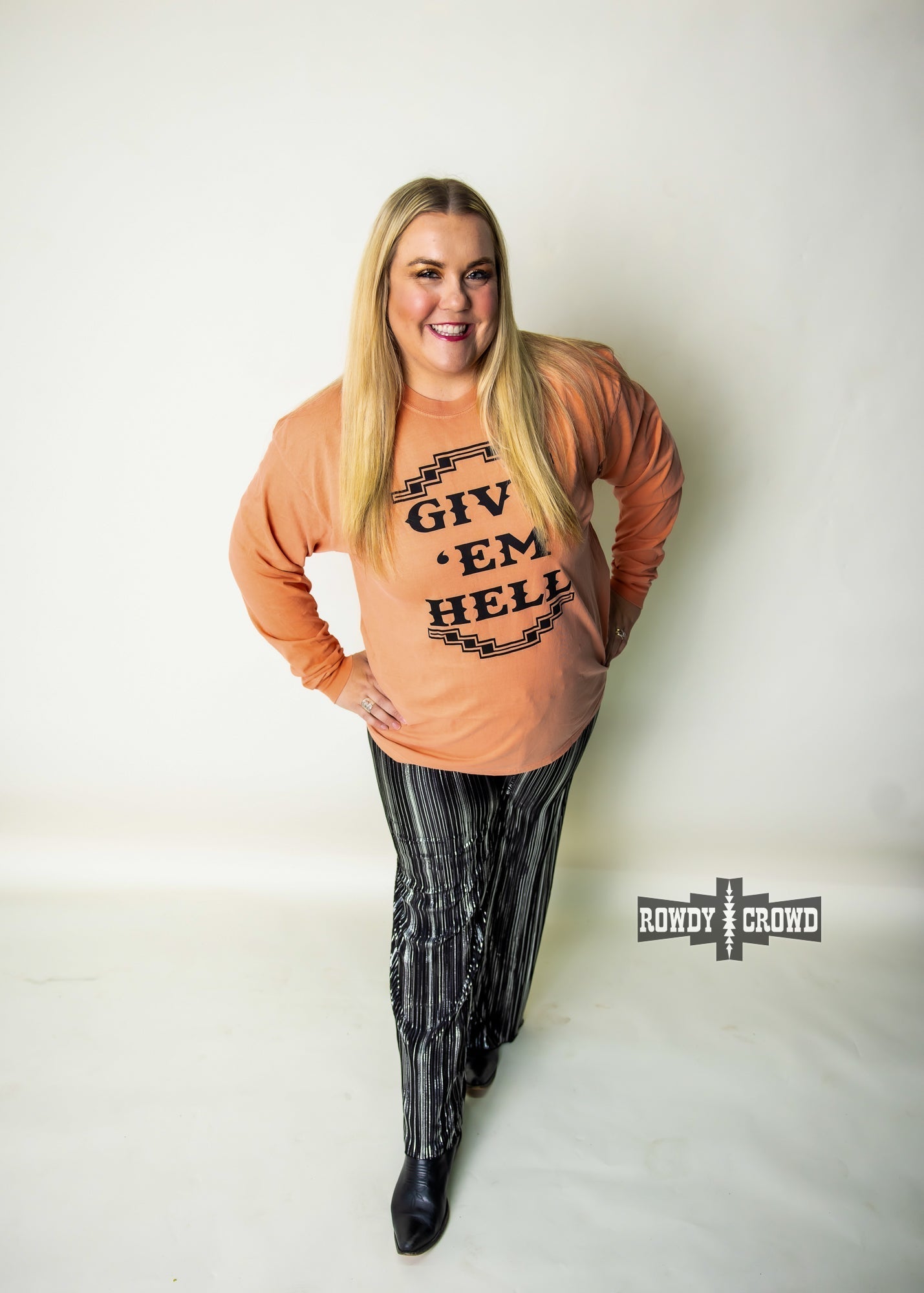 Give 'Em Hell Long Sleeve Tee - Cowgirltops.com