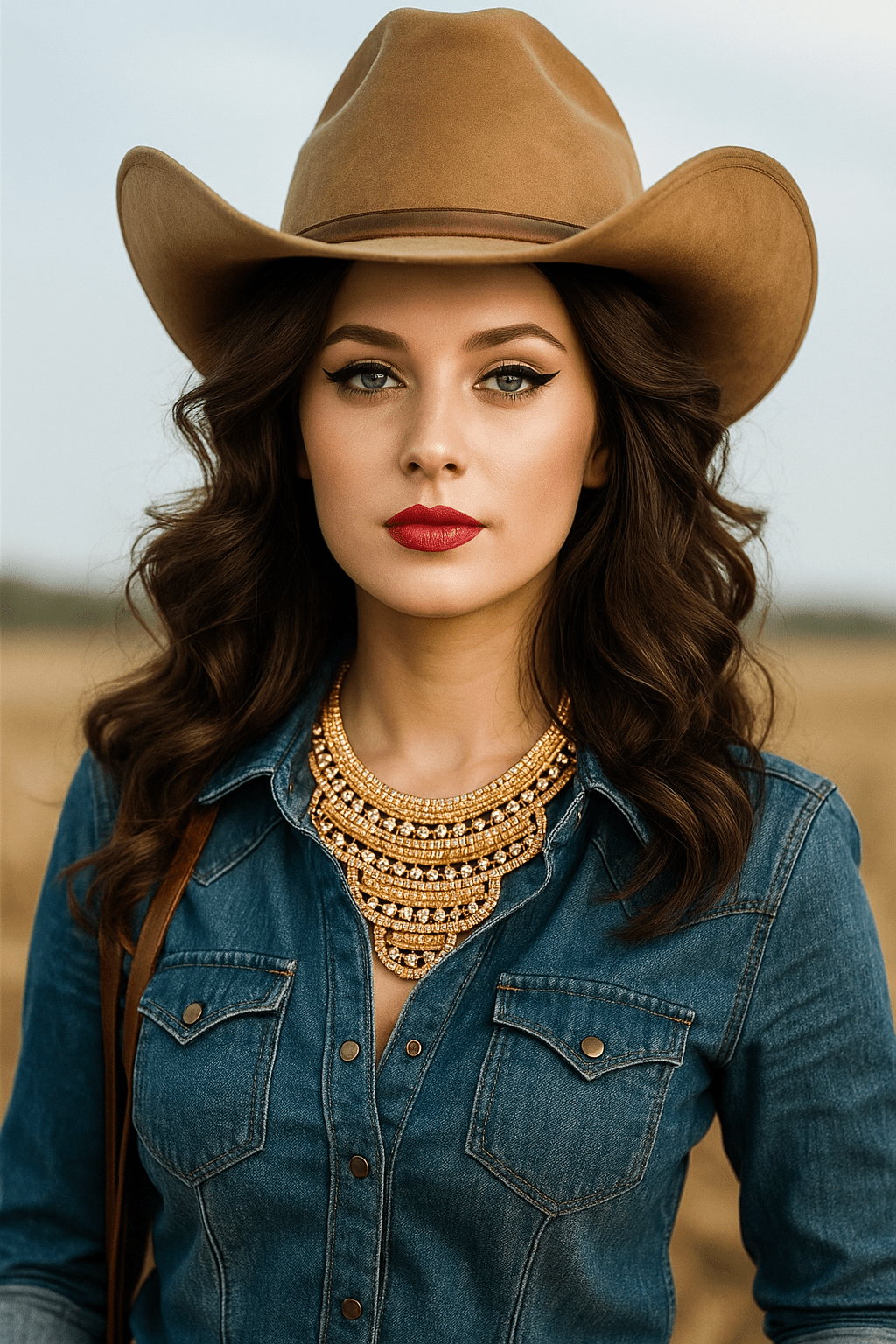 Gold and Rhinestone Layered Bib Necklace Set - Cowgirltops.com