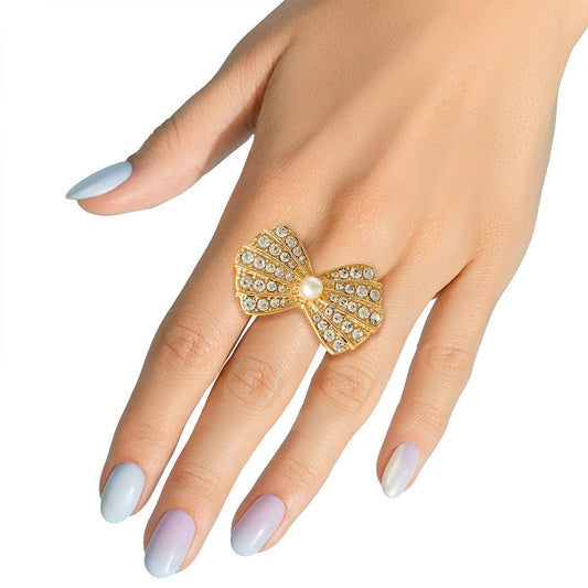 Gold Rhinestone Bow Ring - Cowgirltops.com