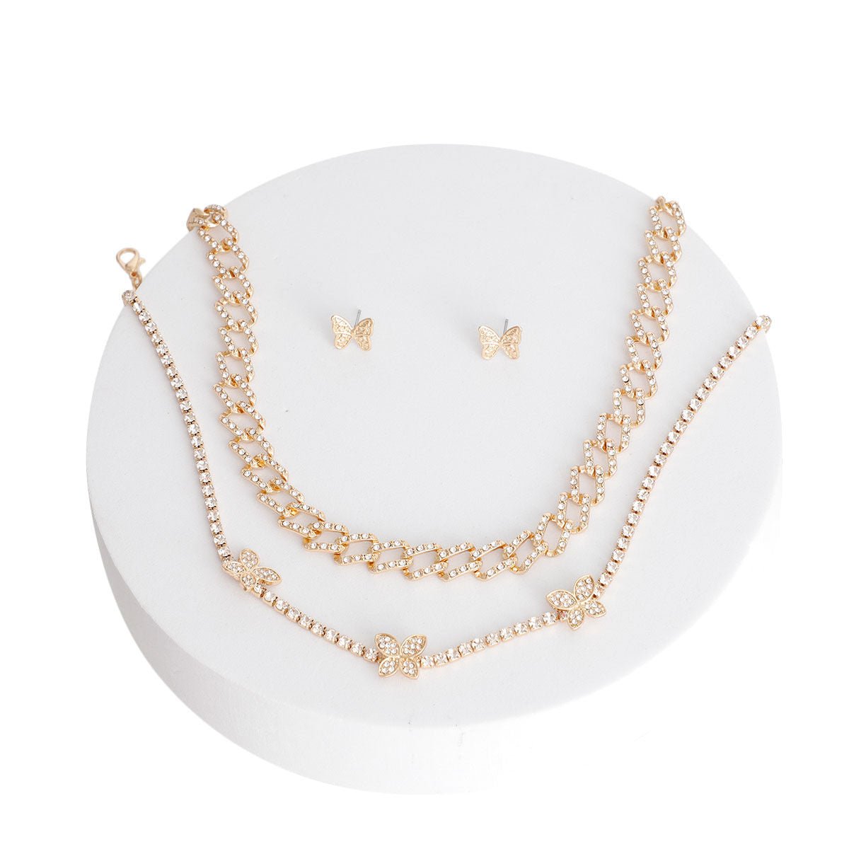 Gold Rhinestone Butterfly Station 2Pc Set - Cowgirltops.com