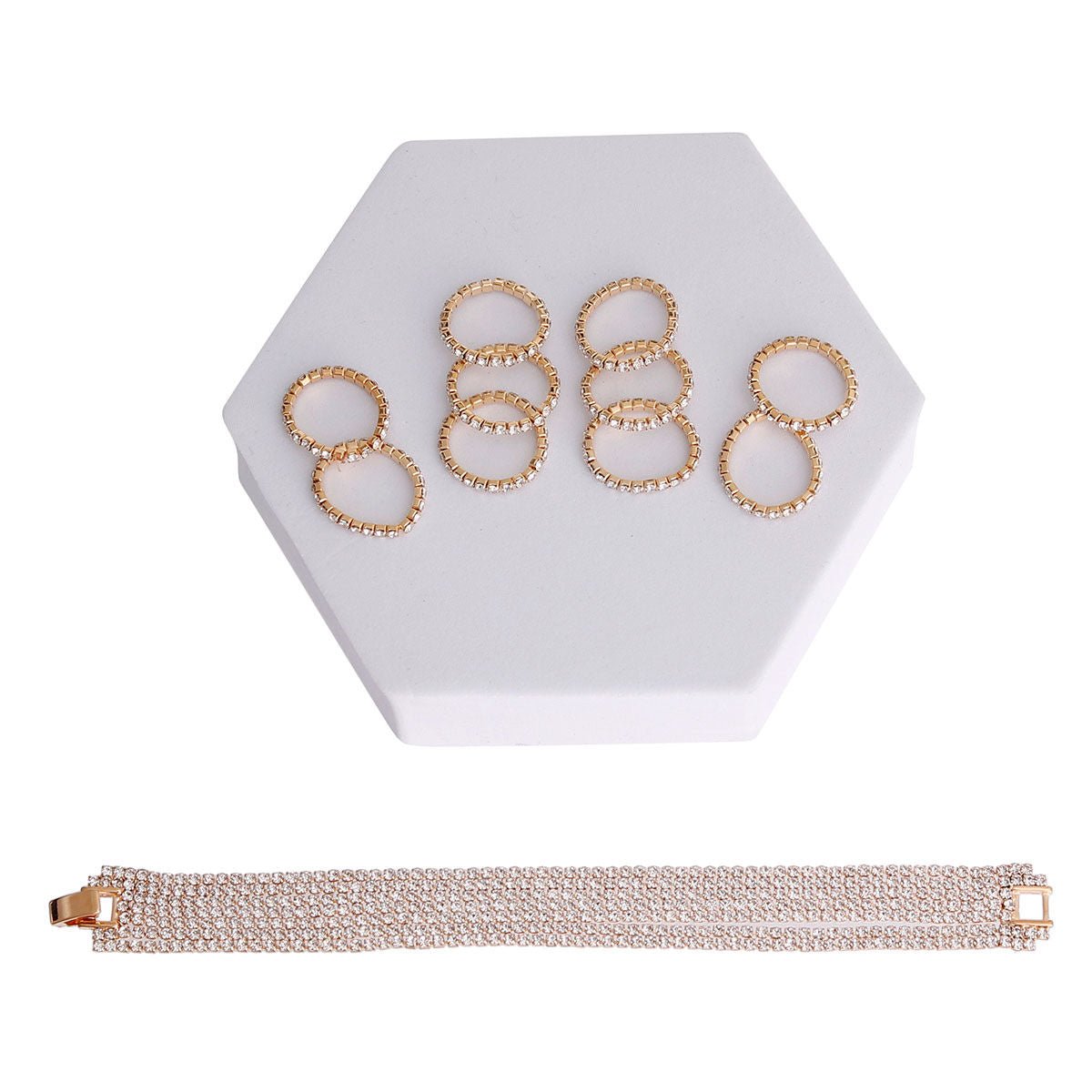 Gold Rhinestone Ring and Bracelet Set - Cowgirltops.com