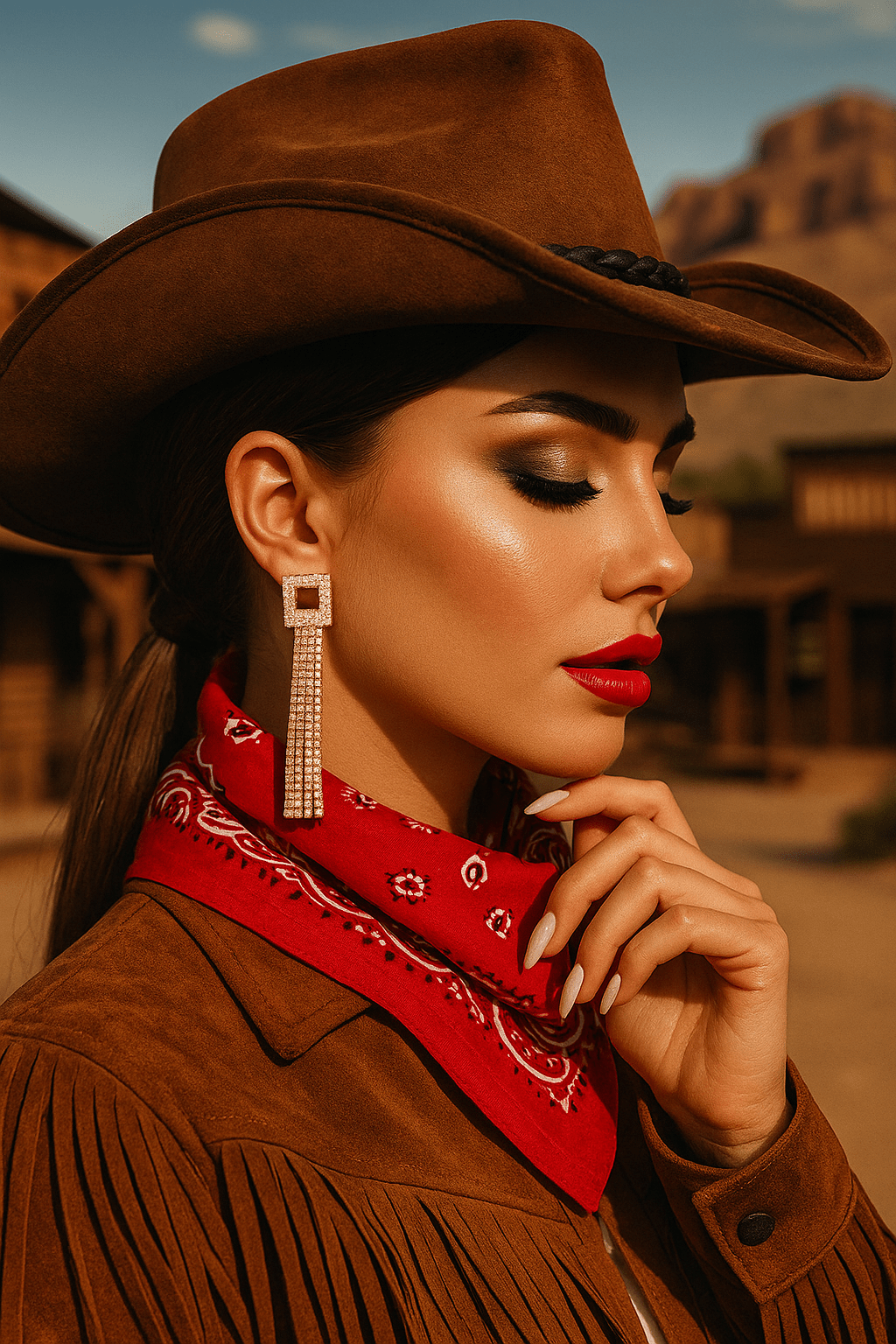 Gold Square Rhinestone Fringe Earrings - Cowgirltops.com