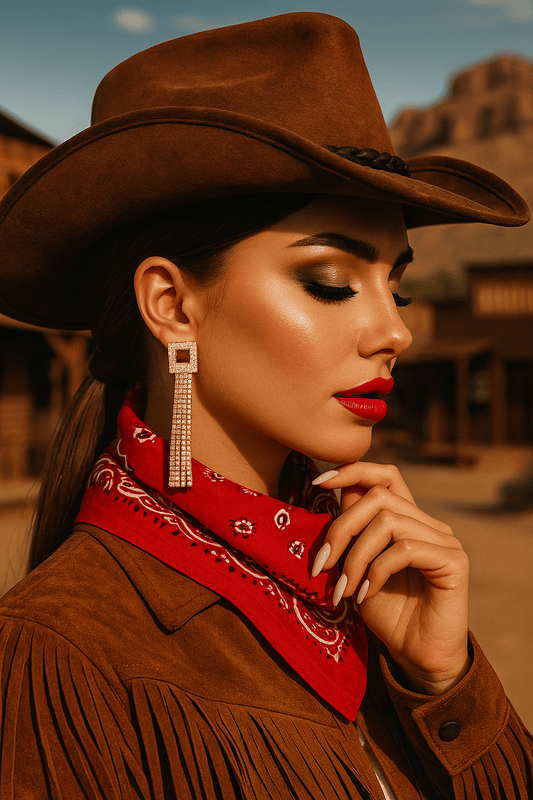 Gold Square Rhinestone Fringe Earrings - Cowgirltops.com