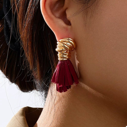 Golden Wire Wrapped Tassel Drop Earrings - Cowgirltops.com