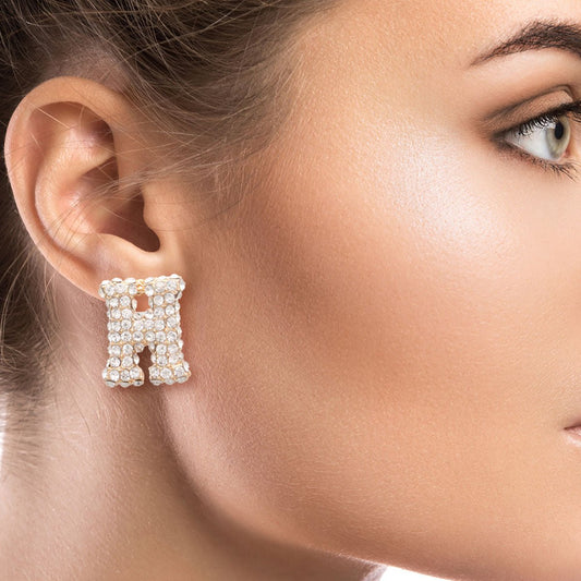 H Initial Rhinestone Studs - Cowgirltops.com