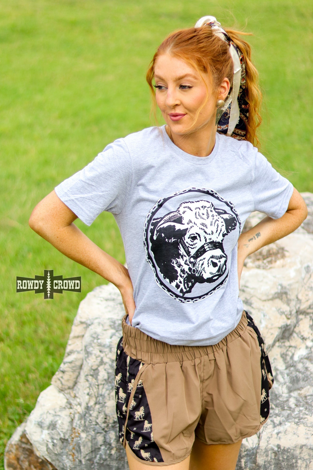 Happy Hereford Tee - GREY - Cowgirltops.com