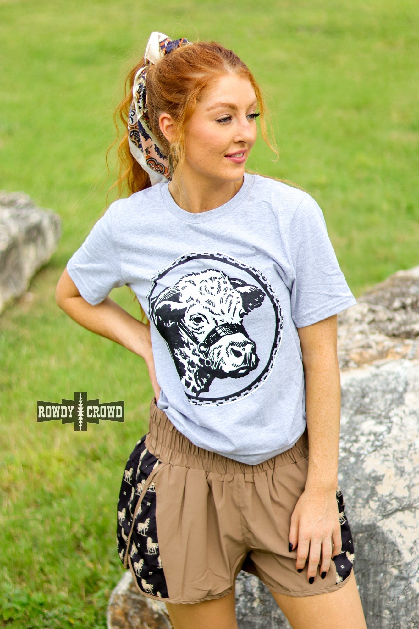 Happy Hereford Tee - GREY - Cowgirltops.com