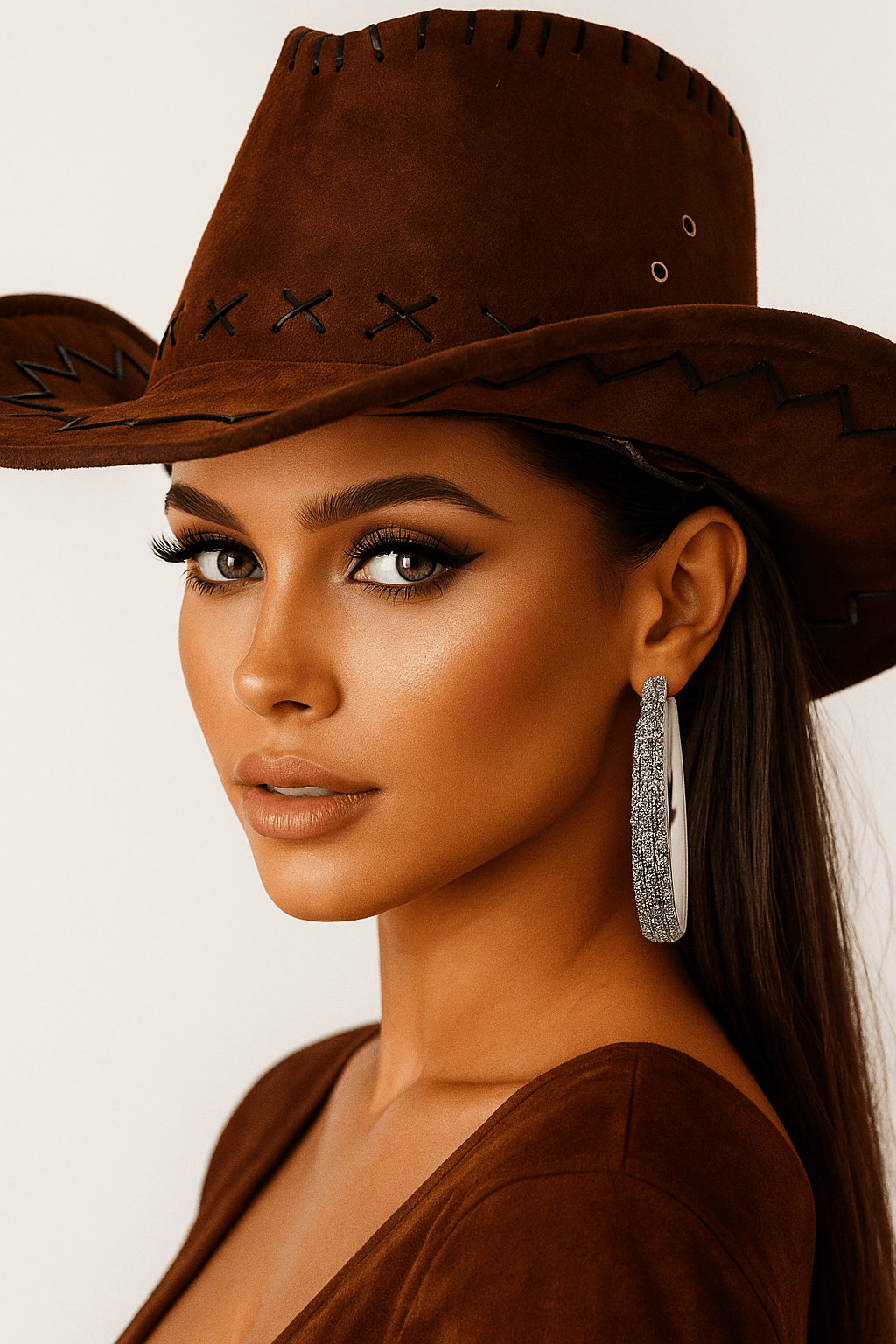 Hematite Rhinestone Crusted Silver Hoops - Cowgirltops.com