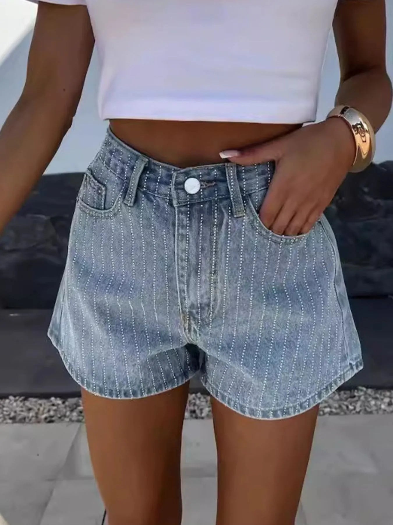 High Waist Wash Denim Shorts - Cowgirltops.com