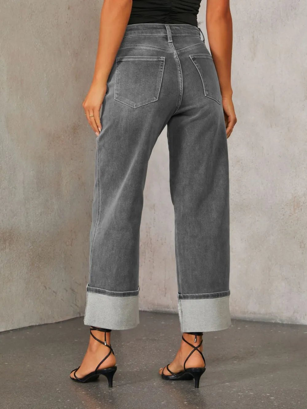 High Waisted Straight Leg Rolled Jeans - Cowgirltops.com