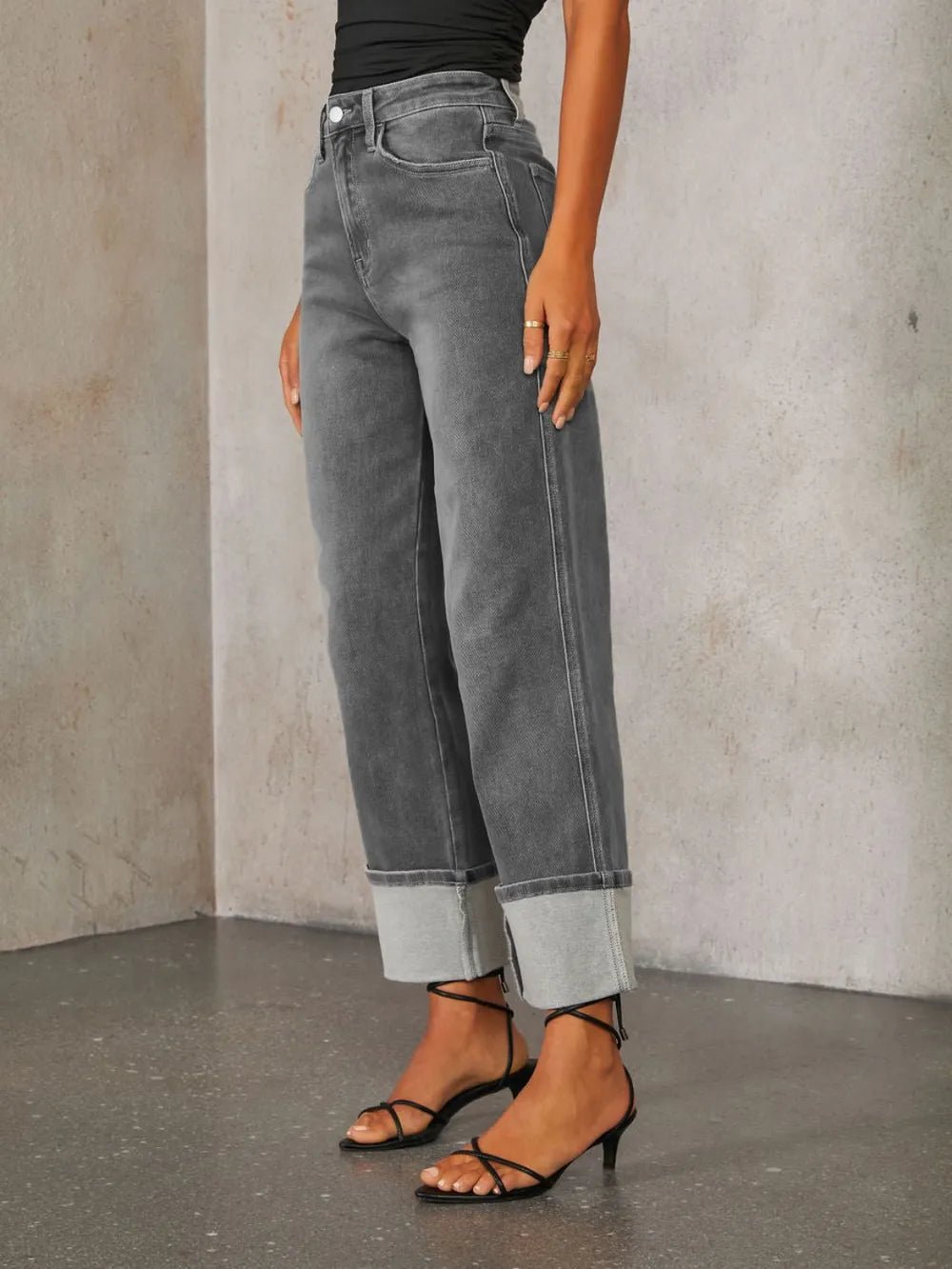 High Waisted Straight Leg Rolled Jeans - Cowgirltops.com