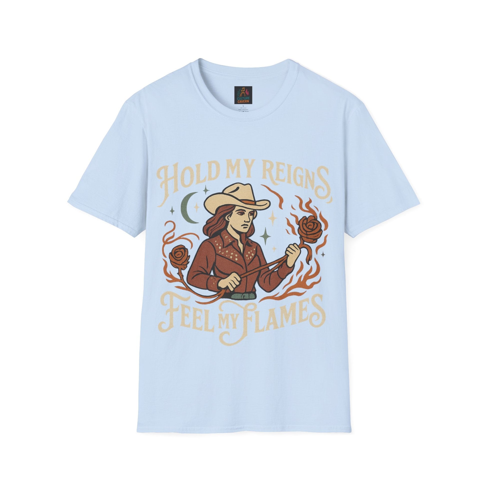 Hold My Reigns, Feel My Flames Womens Tee - Cowgirltops.com