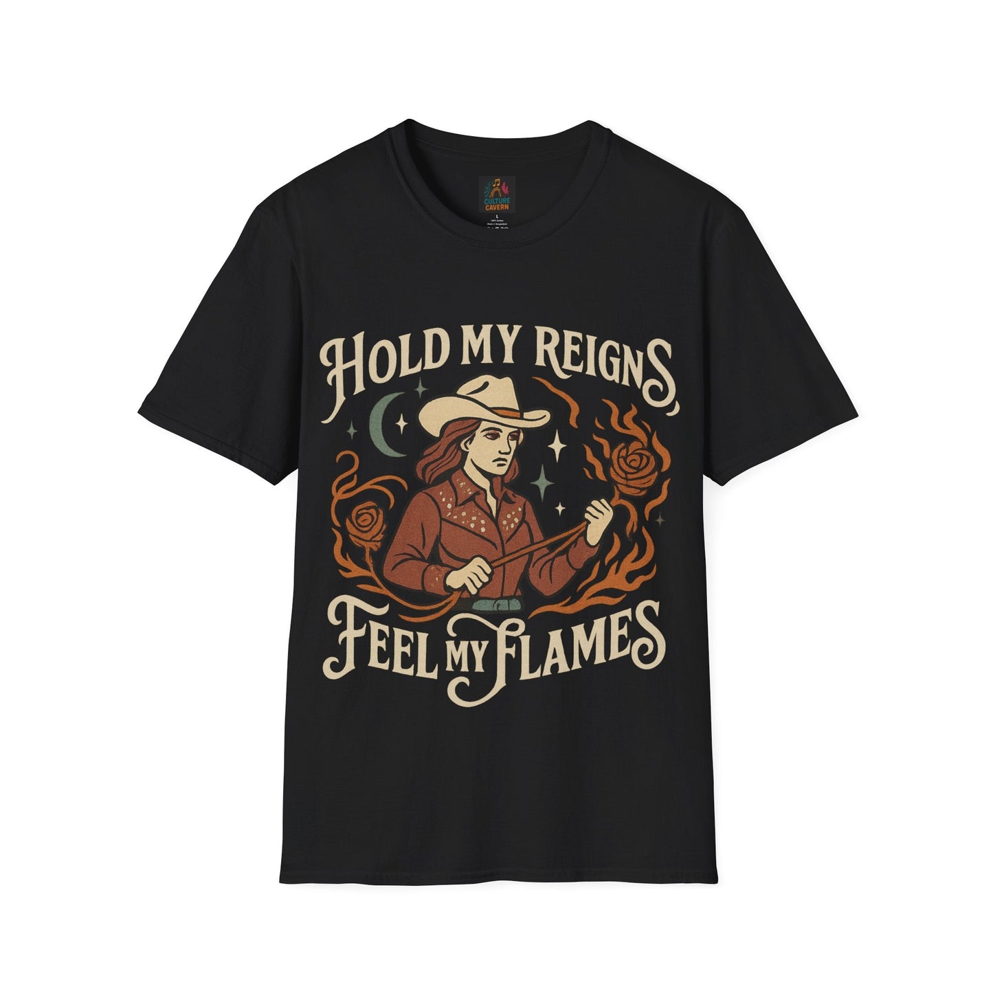Hold My Reigns, Feel My Flames Womens Tee - Cowgirltops.com