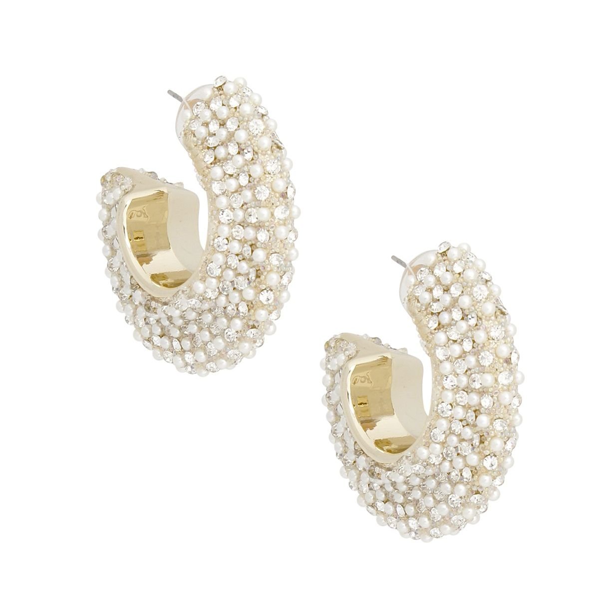 Hoop Pearl Pave Rhinestone Embellished Earrings - Cowgirltops.com