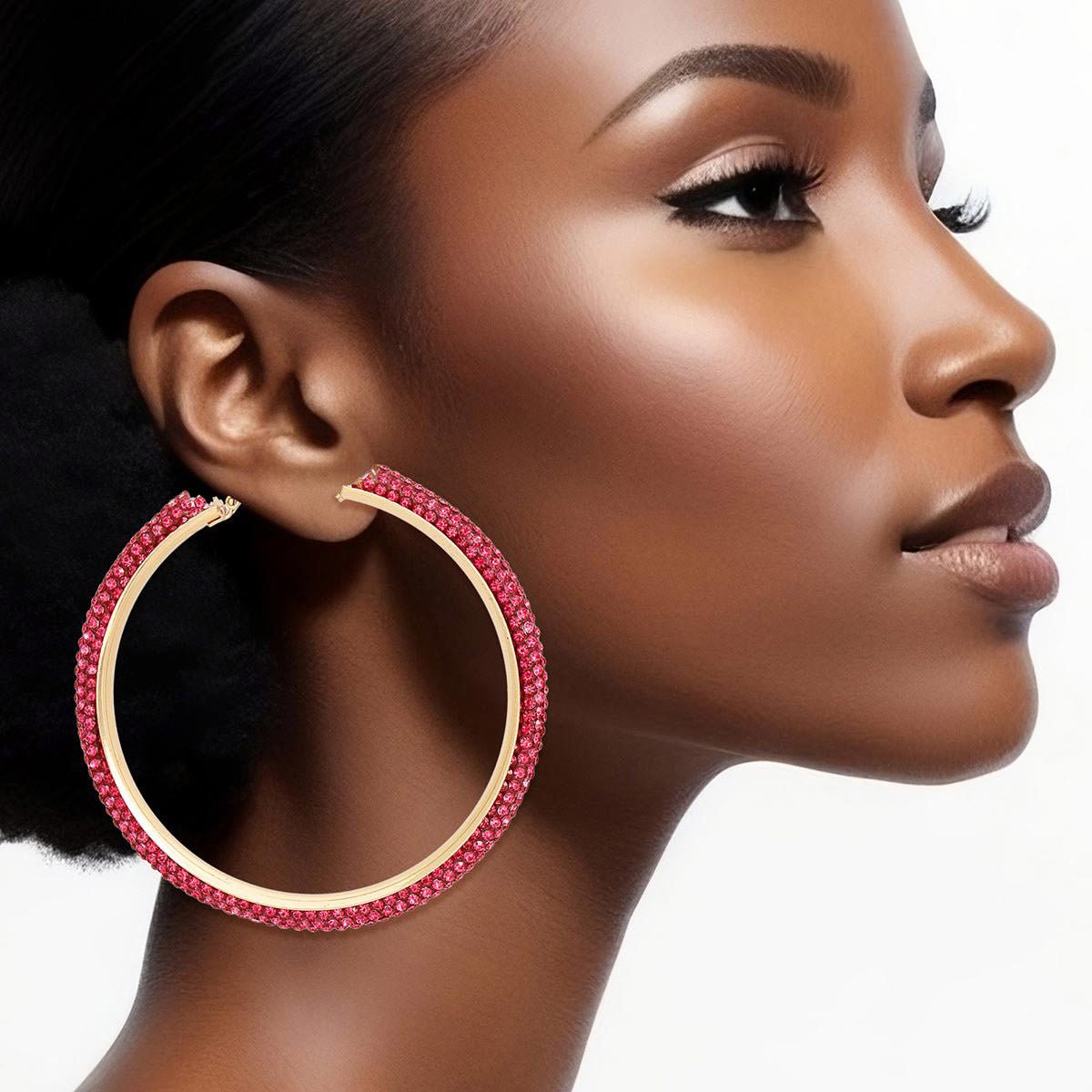 Hoop Pink Tube Rhinestone 3" Earrings for Women - Cowgirltops.com